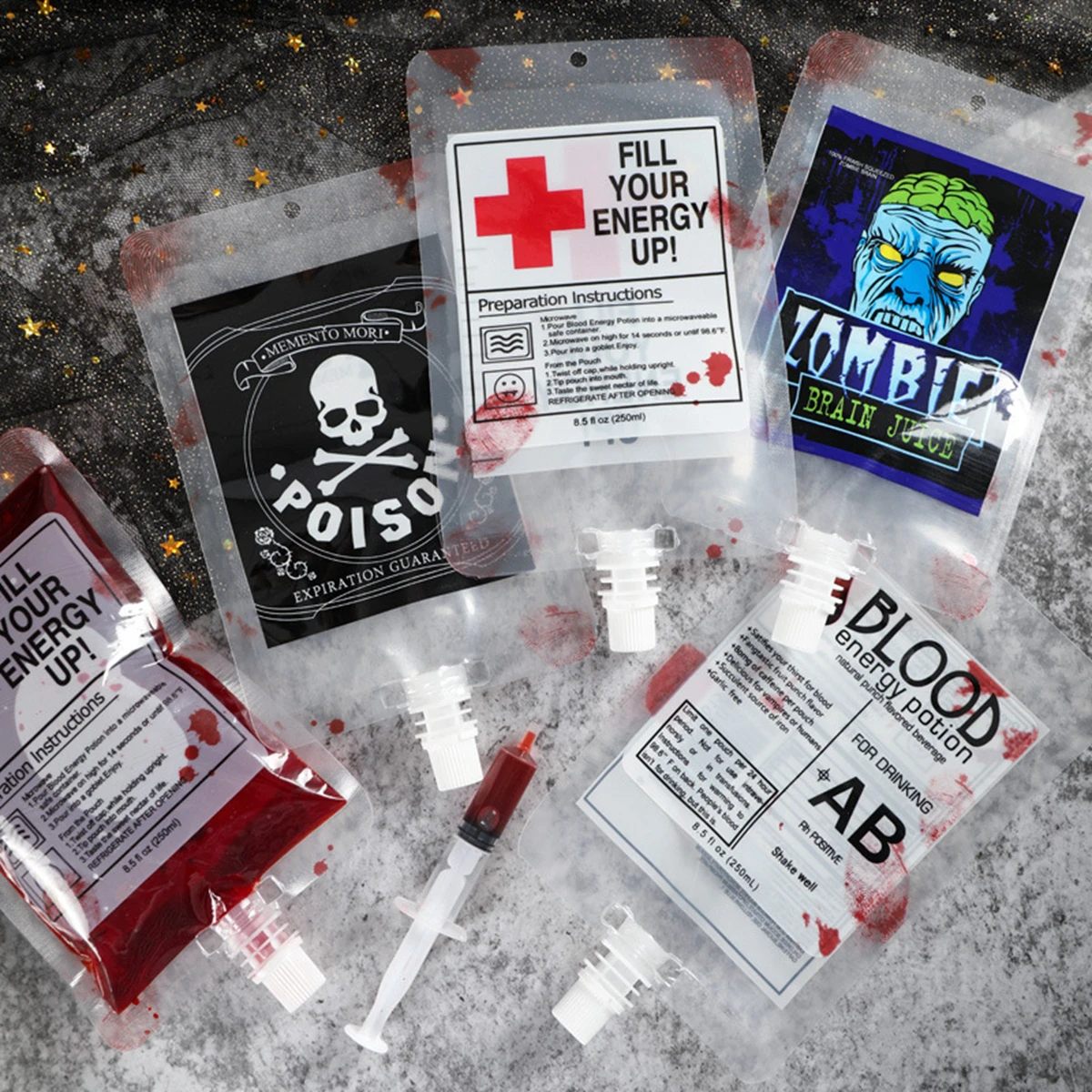 Halloween Blood Drink Pouches Zombie Skull Spout Juice Bags Gothic Cosplay Prop Horror Bar Party Beverage Storage Decor view 2