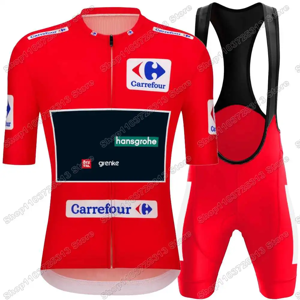 2024 Spain Tour Team Hansgrohe Cycling Jersey Set Red Green White Blue Polka Dot Cycling Clothing Men Road Bike Shirt Bib Shorts