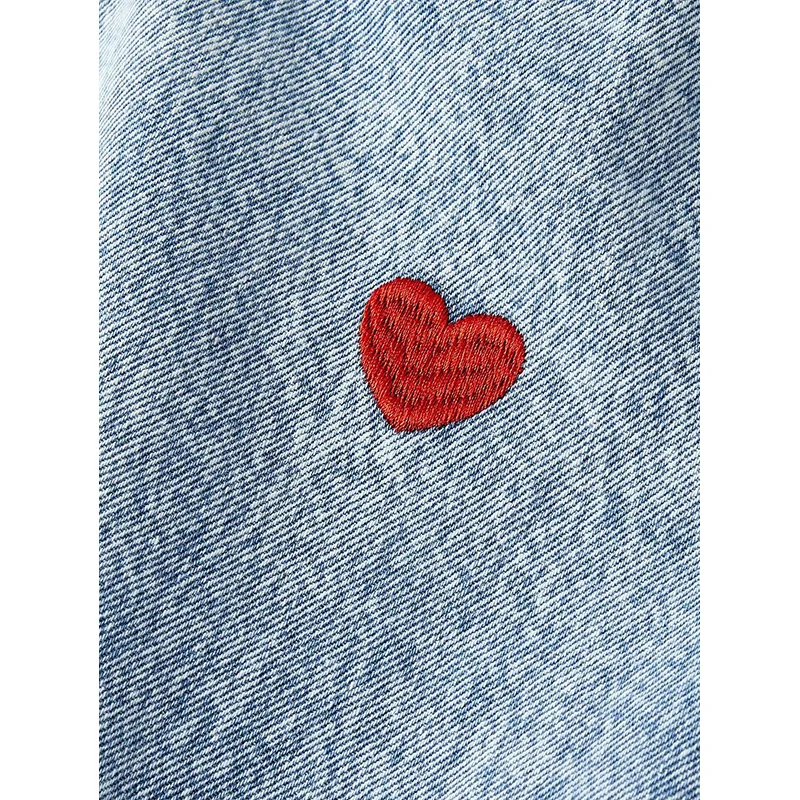 Benuynffy Y2k Mid Waisted Heart Embroidery Jeans Women American Streetwear Vintage Washed Baggy Straight Wide Leg Denim Trousers