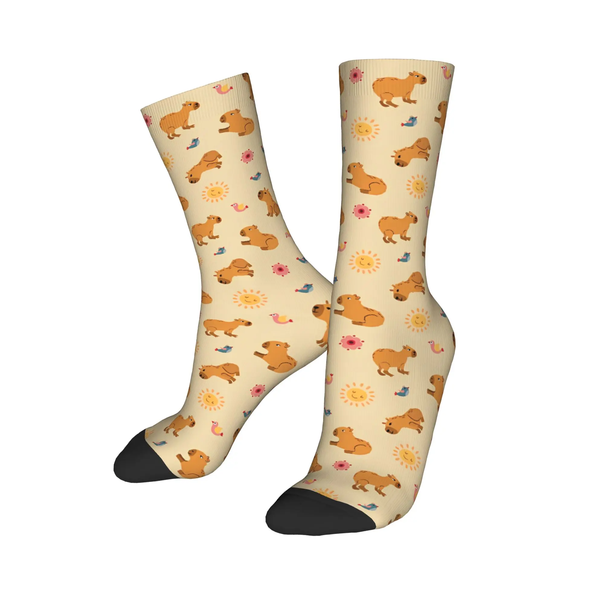 Beige Blumen-Kapibara-Strümpfe Paar-Socken Mittelweiche Modische Socken Herbst Skateboard Antibakterielle Socken Geburtstagsgeschenk
