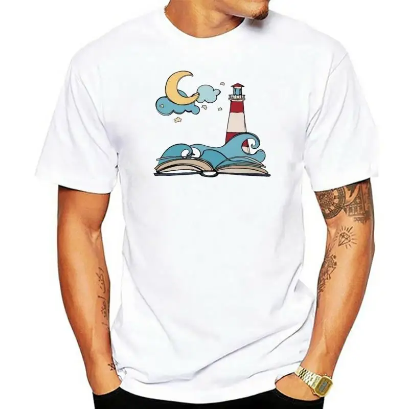 Open Book With Lighthouse & Moon Men'S Tee -Image By Printing Apparel? Tee Shirt