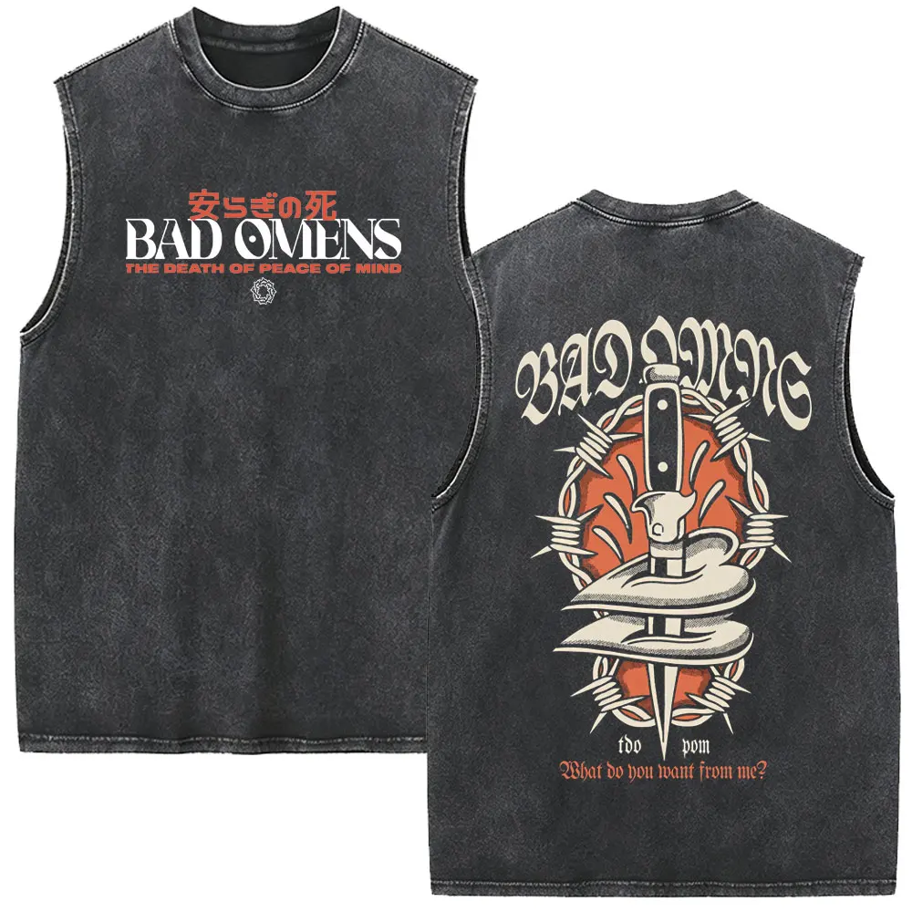 Metal Rock Band Bad Omens The Death of Peace of Mind Vintage Washed Tank Tops Men Women Punk Oversized Sleeveless Vest T-shirt