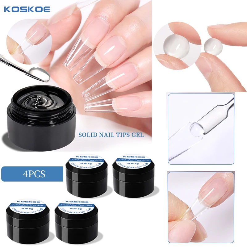 Koskoe 4 Stuks Doorzichtige Non-Stick Hand Stevige Nagel Tips Lijm Nail Art Extensie Tips Lijm Niet-Vloeiende Modellering Stick Tips Lijm