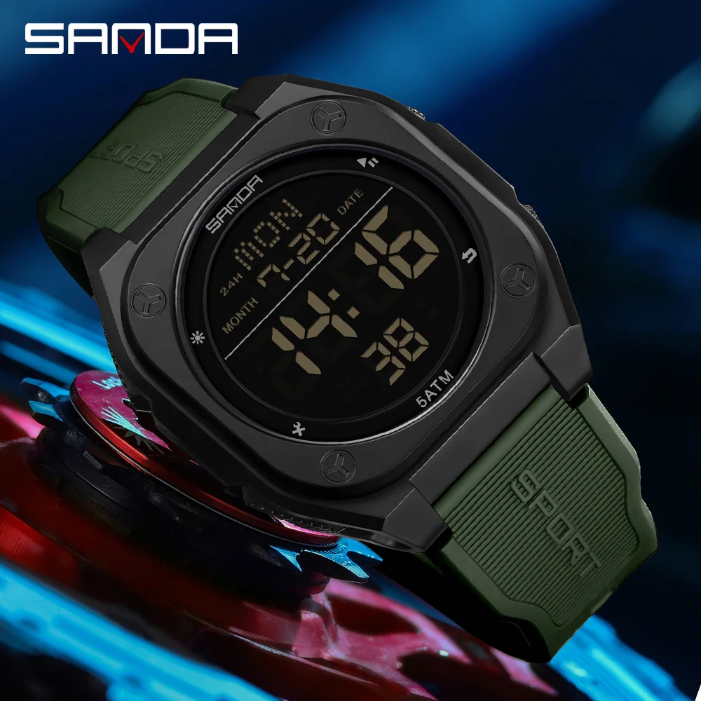 

SANDA 6272 цифровые часы, многофункциональный будильник, светящиеся водонепроницаемые силиконовые наручные часы, повседневные студенческие электронные часы