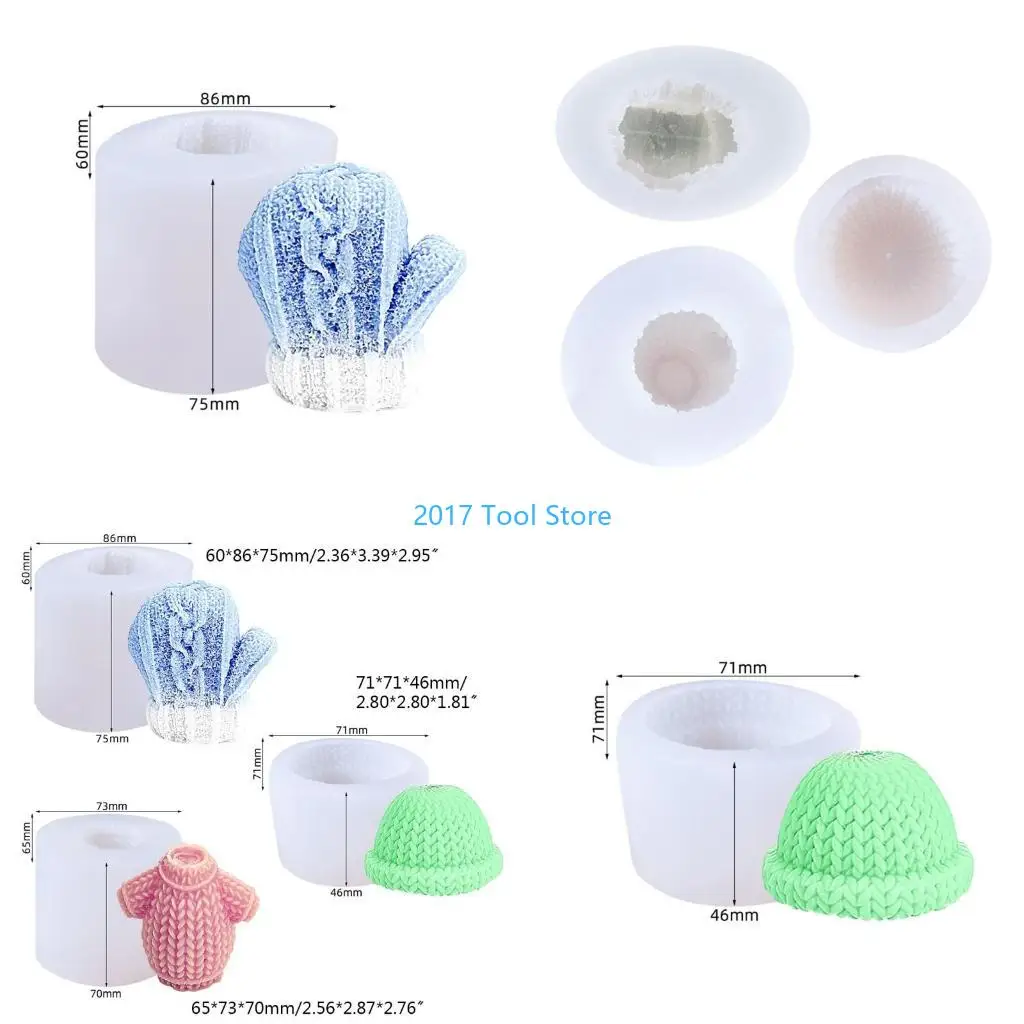 

K92A 3pcs Molds 3D Christmas Sweater Woolen Hat Gloves Silicone Plaster Mold