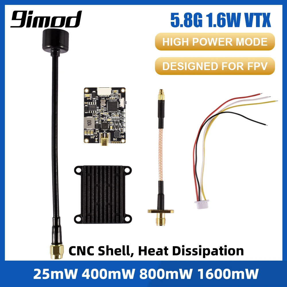 

9IMOD FPV VTX 5.8G Video Transmitter CNC Shell 1.6W High Power Heat Dissipation