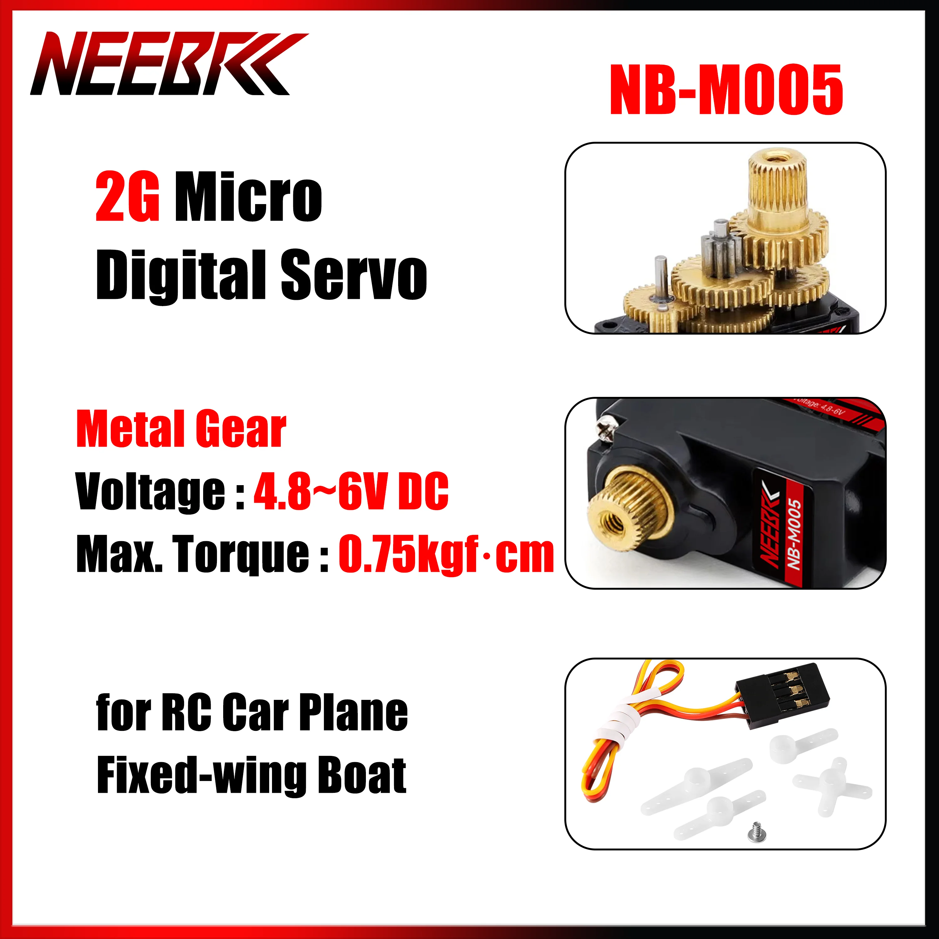 Neebrc 2g micro metal engrenagem coreless motor digital servo padrão para carro rc avião de asa fixa helicóptero robô caminhões acessórios