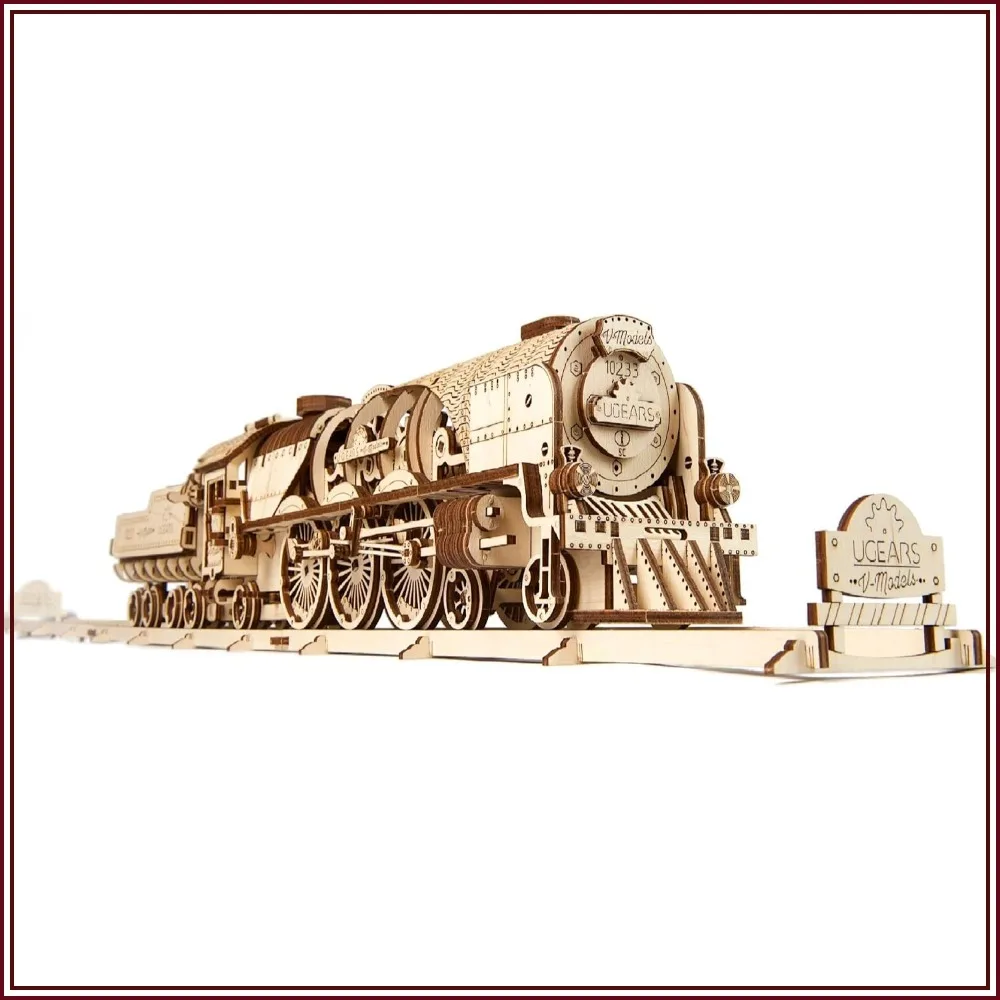 Tren de Vapor V-Express con Vagón, Rompecabezas 3D de Madera para Adultos - Kit de Modelo de Tren de Vapor, Juego de Ingenio, Decoración para el Hogar