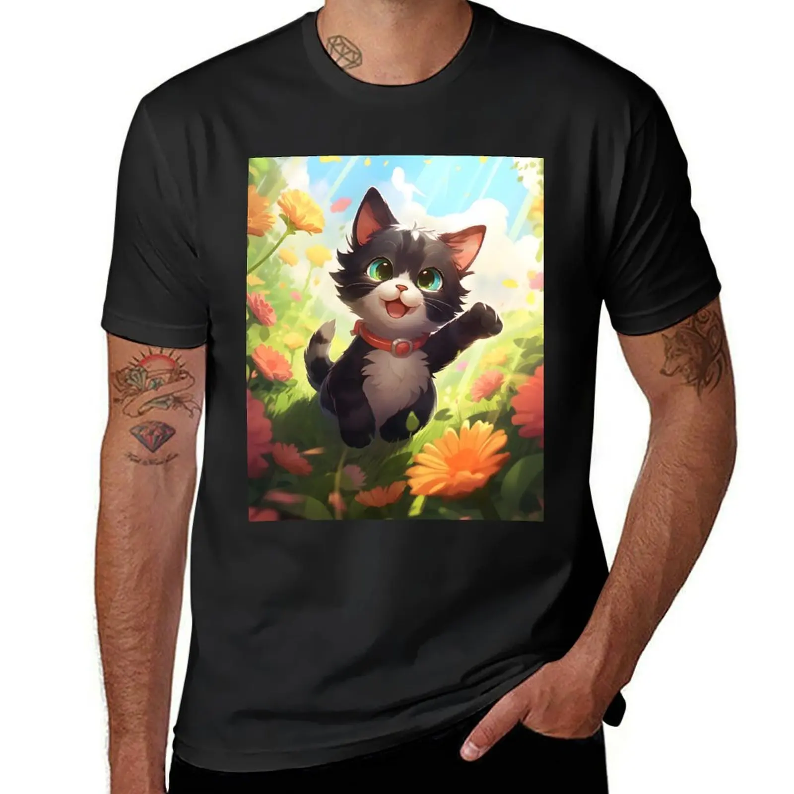 Black Cat's Bouquet Jump T-Shirt anime clothes customs hippie clothes sublime t shirts for men graphic