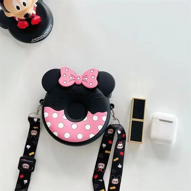 Disney Minnie Mouse Messenger Bag Small Women Phone Makeup Storage Bag Shopping Travel Kawaii Girl Mini Silicone Shoulder Wallet