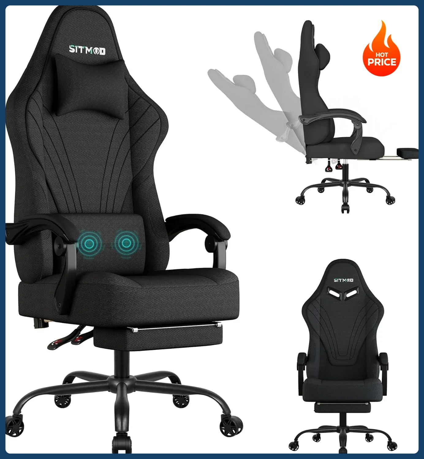 Heißes Angebot! Gaming-Stuhl, große und hohe Gaming-Stühle für Erwachsene mit Fußstütze und Lendenwirbelstütze, bequemer ergonomischer Stoffbezug