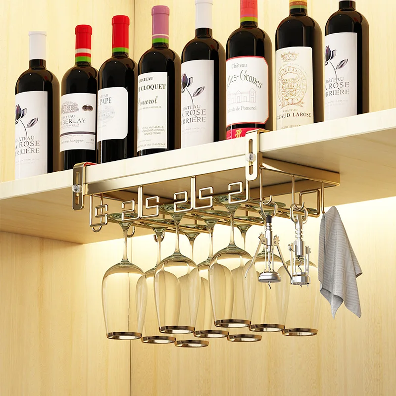 Wine Glass Hanging Wall Adjustable Inverted High Footed Glass Storage Rack, Red Wine Glass Rack, Wine Cabinet Hanging Rack