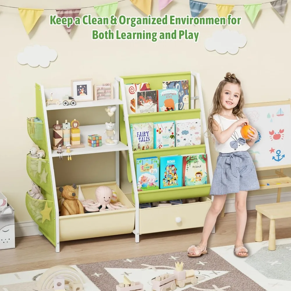 رف كتب مونتيسوري للأطفال من 3 طبقات مع صناديق قابلة للإزالة لغرف الأطفال الصغار