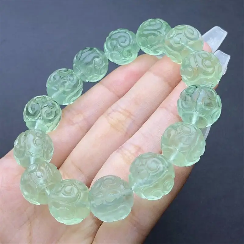 13MM Natural Green Fluorite Mosaic Bead Bracelet Handmade Crystal Quartz Jewelry Stretch Bangle Children Birthday Gift 1pcs