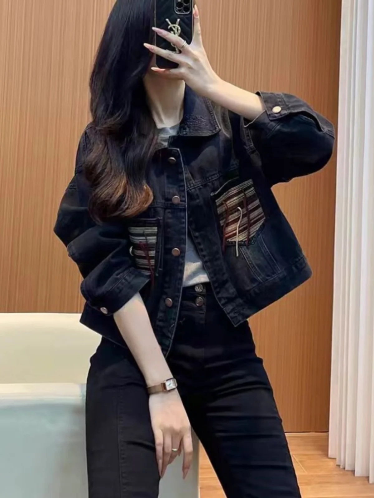

Women's ort Jeans Jaet Small Size High Street American Design Sensation Tagkita Button Splice ket Detail Regular Sve