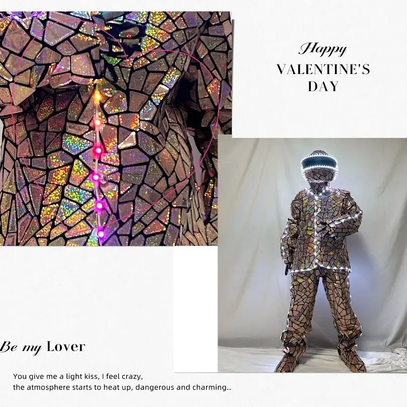 

Мужской футуристический костюм с LED-подсветкой и металлической зеркальной пленкой для сцены, диджеев, танцев, научно-фантастических косплеев и выступлений