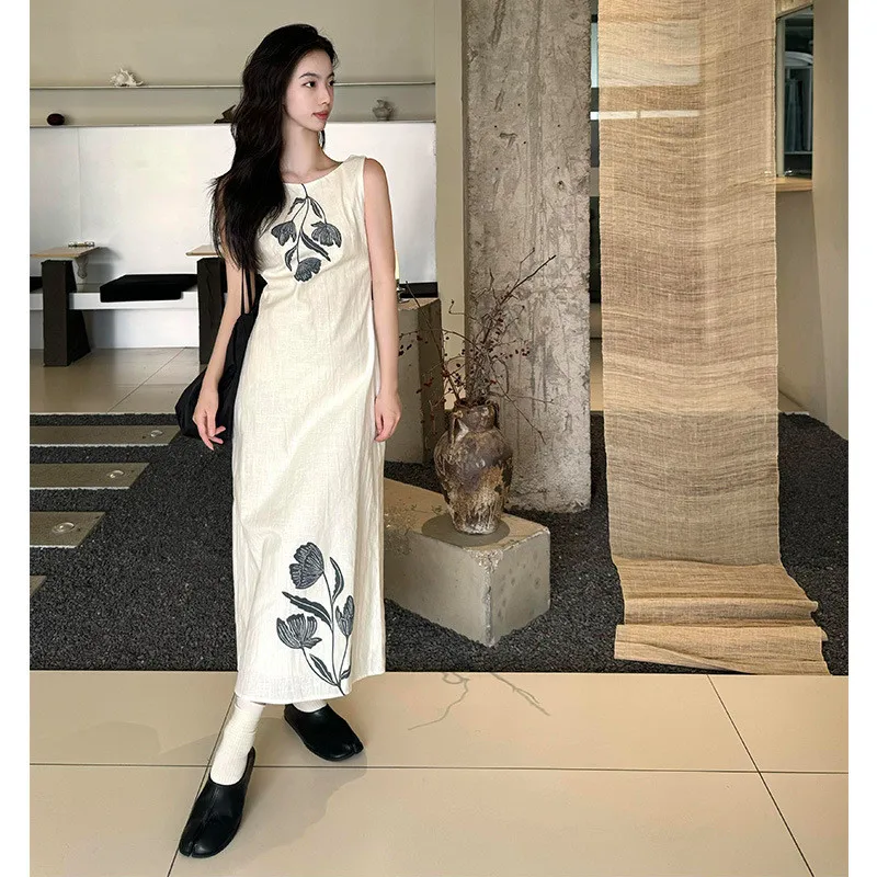 Rétro Svel Dr femmes été 2024 nouveau Simple Ele gilet décontracté Long Dr Princ Sve col autre Sle