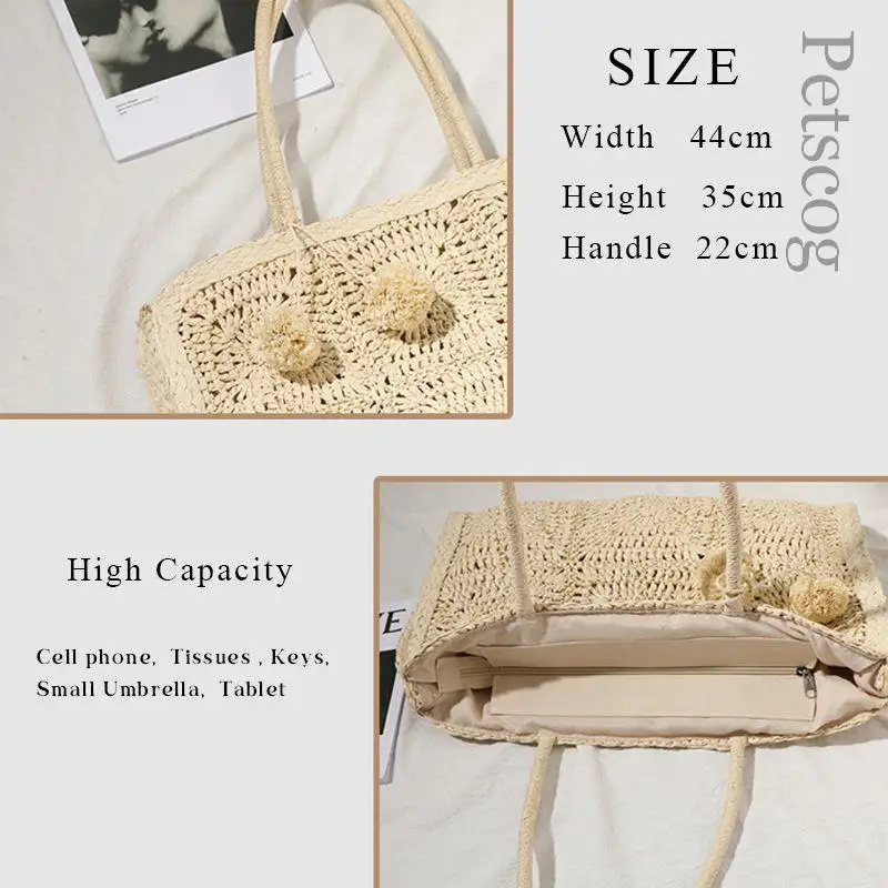 Woven Straw Bag Summer New 2023 Hollow Out Design Large Capacity Travel Handbags Bohemian Casual Beach Tote Bags For Women