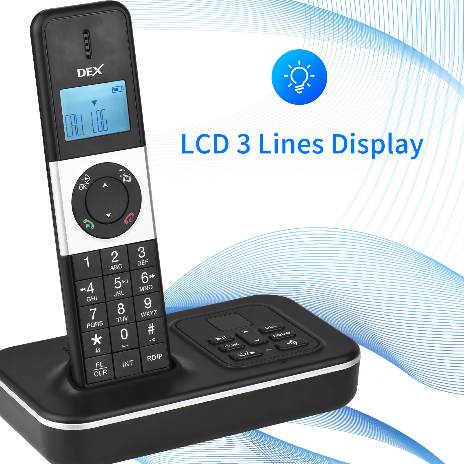 D1002 TAM-T 3-Handset Cordless Phone with Answering Machine Caller ID/Call Waiting 1.6 inch LCD 3 Lines Screen Display Rechargea