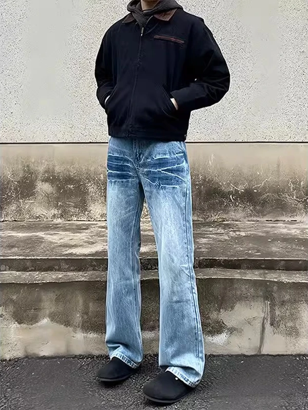 

Cleanfit Lightning Waed Knife Straight Leg Men's Jeans American High Street Vibe Spring Autumn Wear Resistant Casual J...