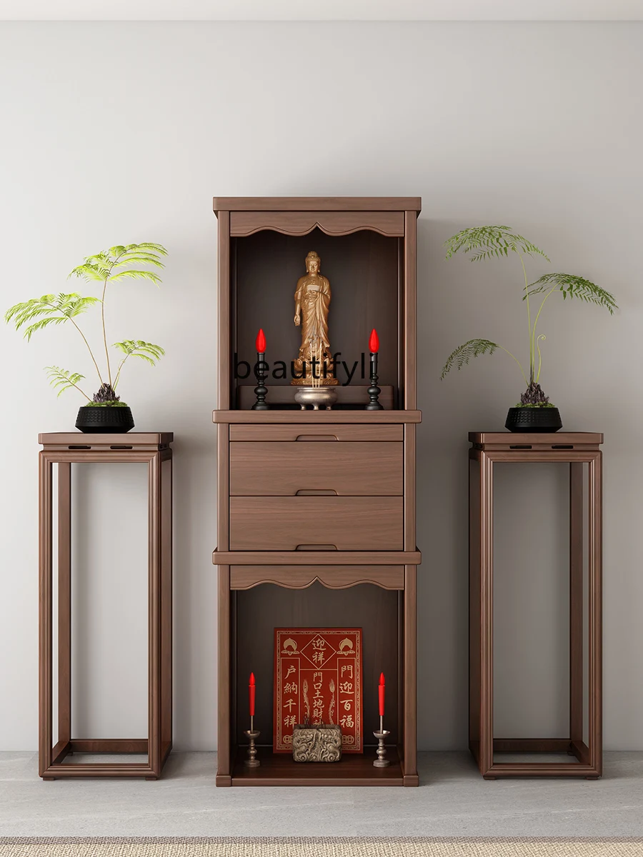 Solid Wood New Chinese Buddha Niche Clothes Closet Household Bodhisattva Altar Cabinet Black Walnut Modern Minimalist Ancestor