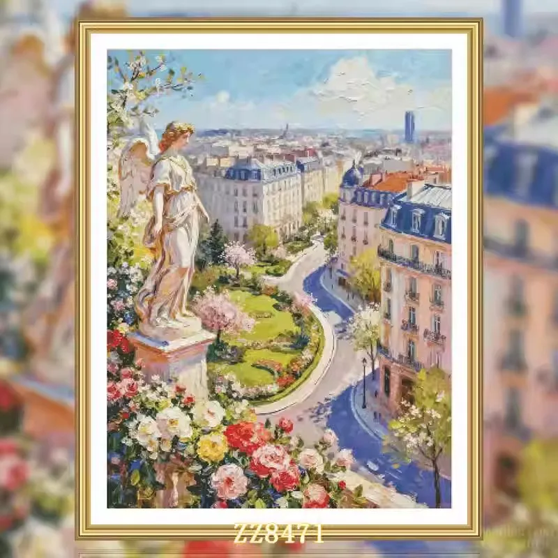 

ZZ8471- Spring Paris Street View 14CT 16CT 18CT Stamped Canvas Cross Stitch DIY Set Needlework Embroidery 133 Colors