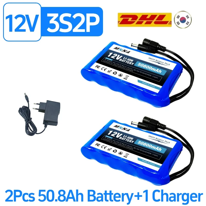 

Аккумулятор литий-ионный перезаряжаемый 18650 12В 50800мАч 3S2P, 12.6В 50.8Ач, портативный, для рыболовных фонарей + зарядное устройство