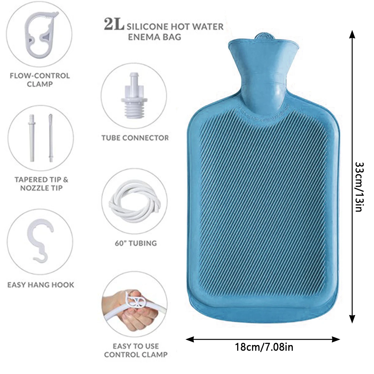 Reusabl Enema Bag Kit 2L Silicone Hot Water Bag Home Use Cleansing Private Parts Care Analhygiene Controlled Flush Enteroclysis