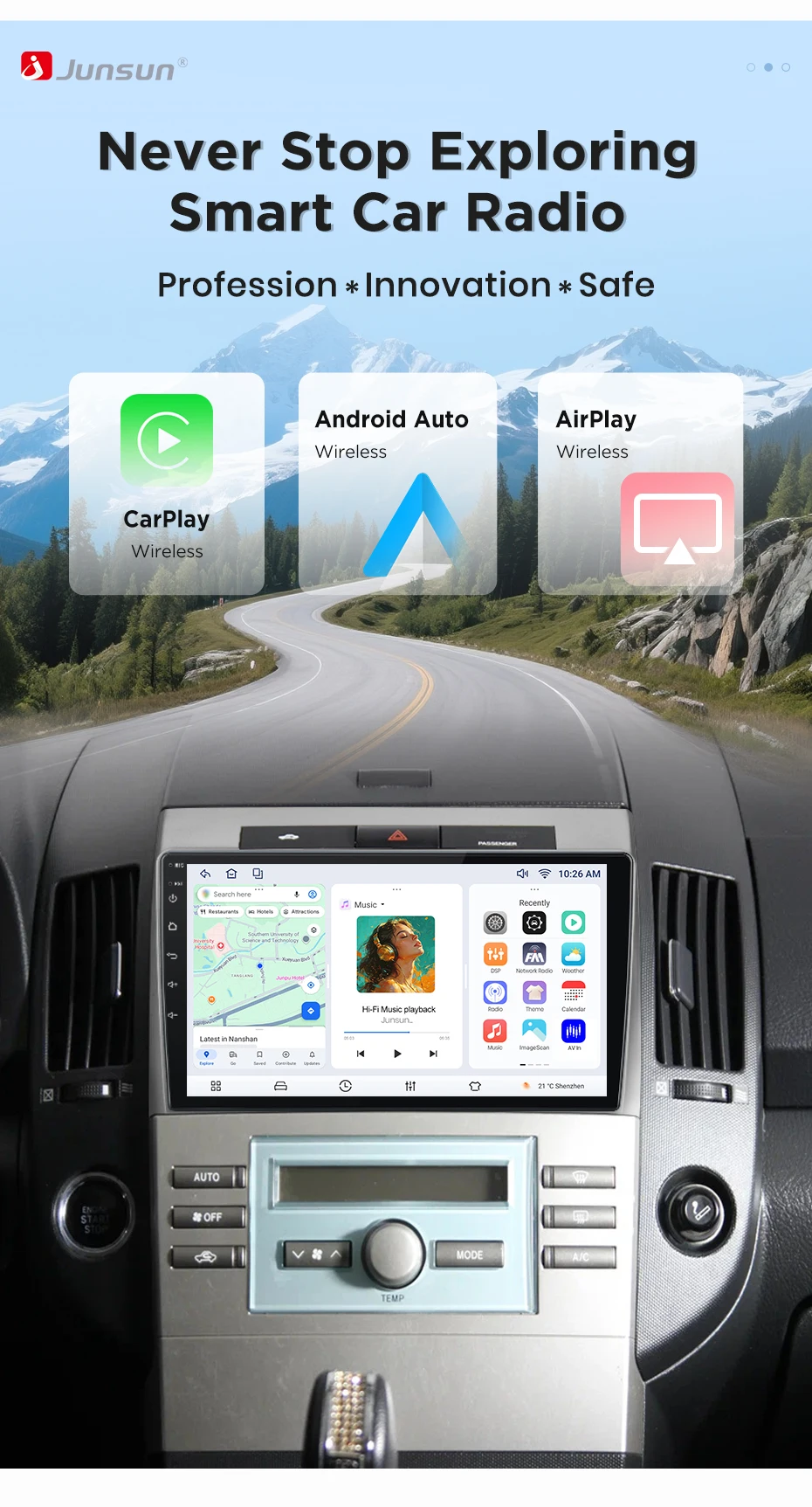 Junsun Wireless CarPlay Android Auto Autoradio für Toyota Corolla Verso 2004-2009 Auto-Intelligentes System DSP SWC RDS GPS FM BT – Detail 1
