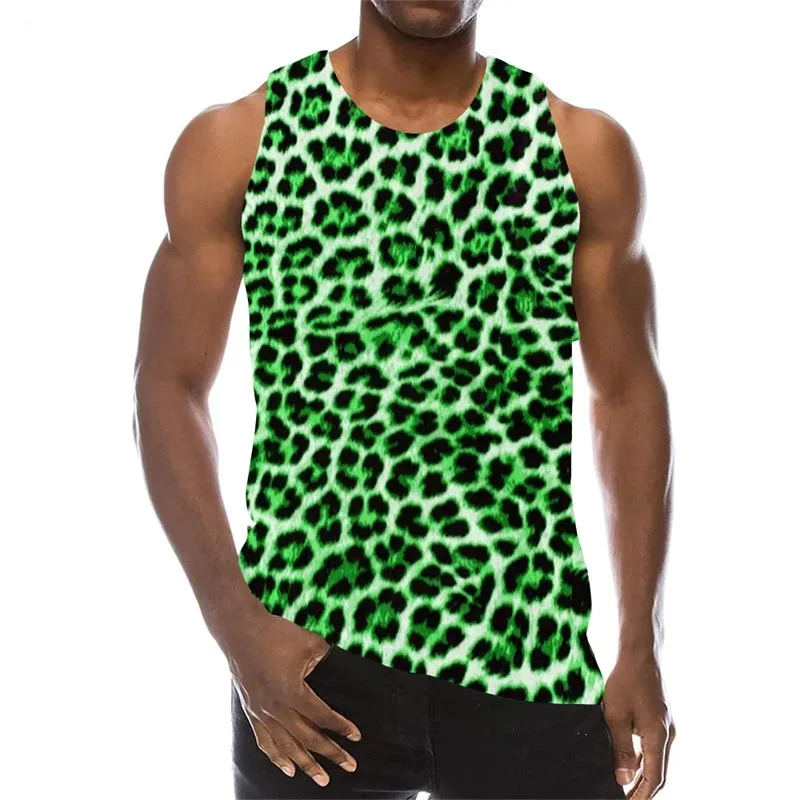 Summer Leopard 3D Print Tank Tops Men\'s Casual Streetwear Fashion Sportswear Vest Oversized Sleeveless Tank Top Gym Man Clothing