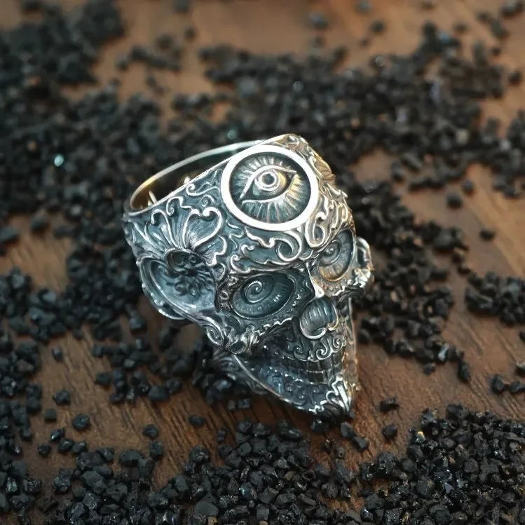 Europe and the United States Skull Ring Domineering Retro Fashion Joker Wide Ring Hip-hop Punk Senior Index Finger