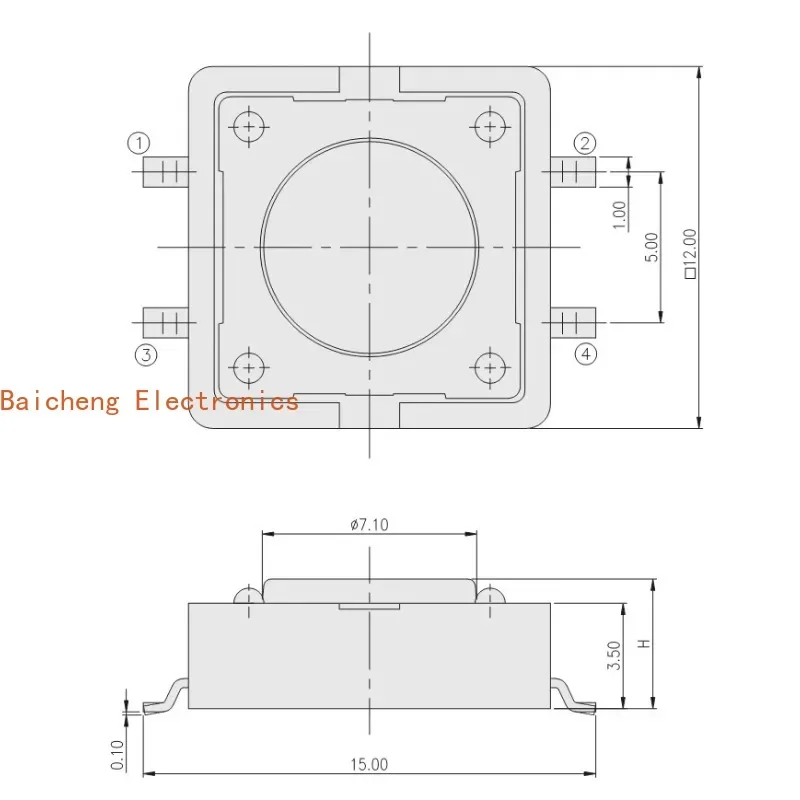 100PCS Square patch 4-pin 12 * 12 * 4.3 touch micro button orange button switch