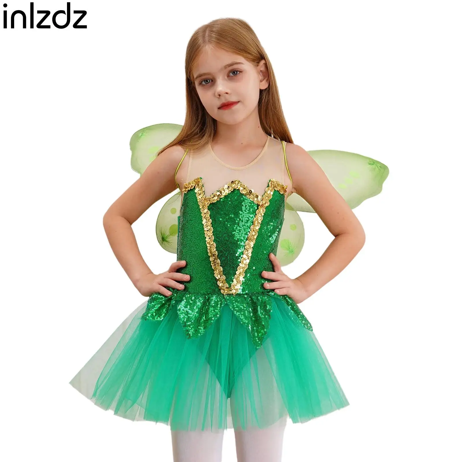 

Girls Green Dress Elf Cosplay Costume Princess Dress Shiny Sequins Tutu Dress for Halloween Party Beauty Fairy Role Play Costume