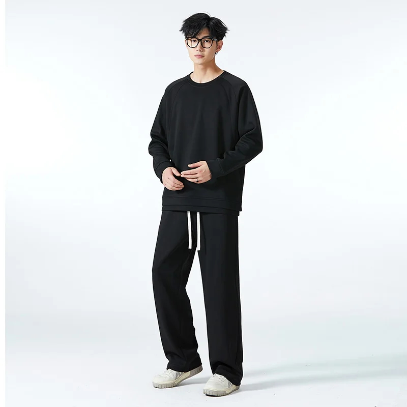 New Korean Autumn And Winter Youth Sports Suit Men'S Trendy Round Neck Straight Tube Loose And Versatile Casual Two-Piece Set