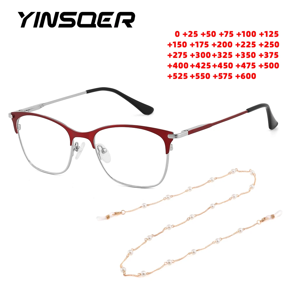 

Red Optical Prescription Glasses Frames Women Fashion Cat Eye Luxury Eyeglasses with Chain Reading Trend Eyewear Frames