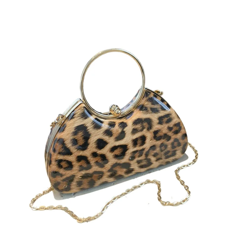 Leopard Hasp Ladies Top-Handle Bags 2024 Hot Sale Light Luxury Fashion Chains Design Shoulder Bags for Women Dinner Bags