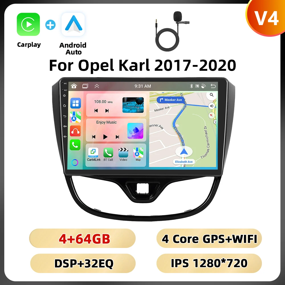 Podofo 10.1 '8core Autoradio Voor Opel Karl 2017-2020 Multimediaspeler 8 128G Carplay Android Auto Navigatie Rds Bt Autoradio