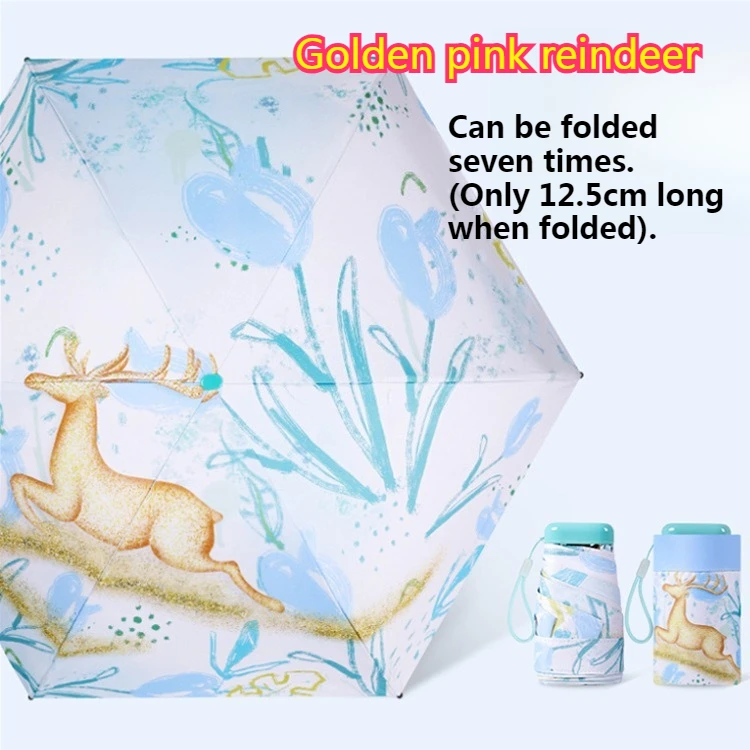 خصم 30% على 6 مظلة شمسية مزدوجة الأغراض للطقس والمطر، واقي من الشمس، حماية من الأشعة فوق البنفسجية، طباعة غراء ملون، هدية مظلة #5