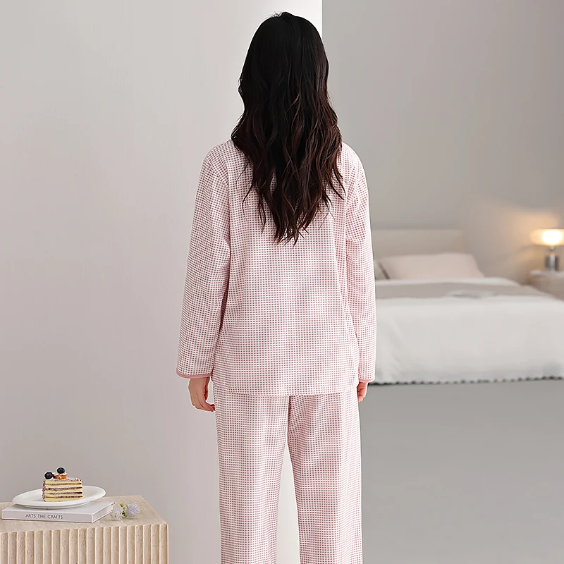 Spring and Autumn Women Sleepwear 100% Cotton Long Sleeve Pajamas Set