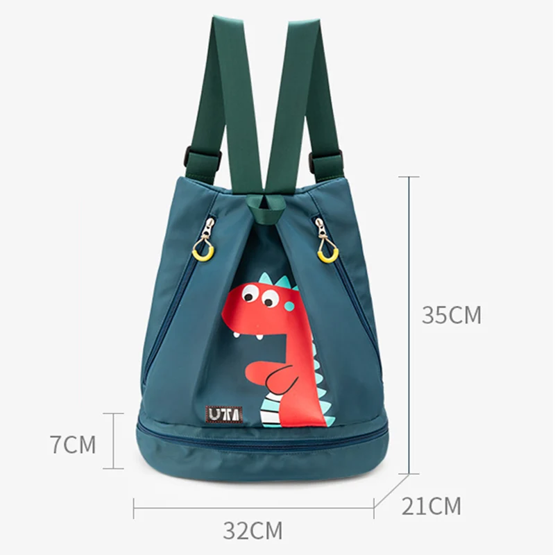 Bolsa de natación impermeable para niños, mochila de nailon con dibujos animados para la playa, bolsa de viaje húmeda y seca con zapatos independientes