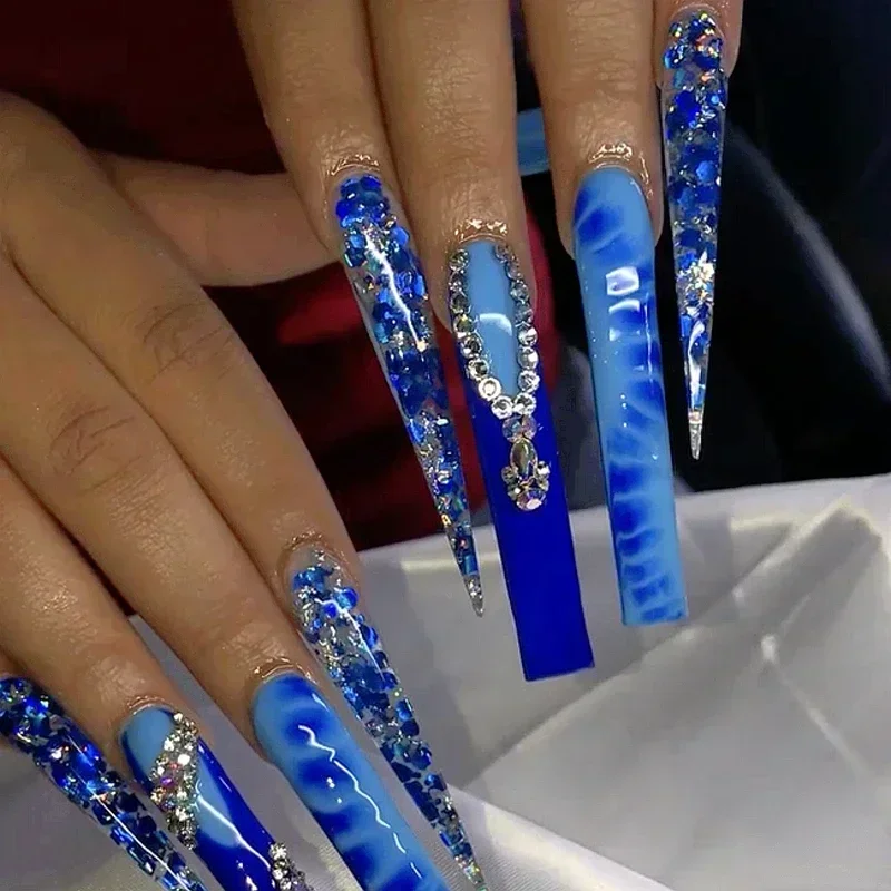 

Custom Luxury 7CM Long Stiletto Press On Nails Handmade XXXL Square Bling False Nail Tips Acrylic Fake Nail With Glue Party Gift