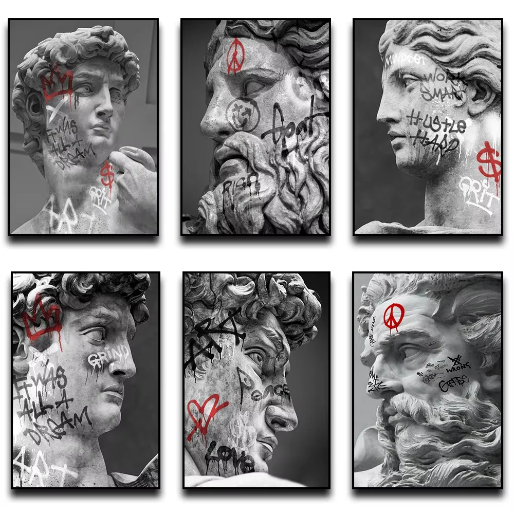 David-Statue, Graffiti-Kunst, Leinwandgemälde, David-Kopfskulptur, Poster und Drucke, Straßen-Wandkunst, Bilder zur Raumdekoration – Detail 3