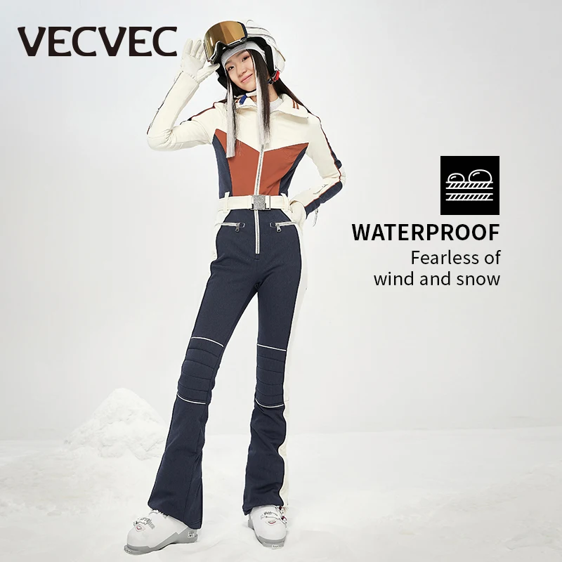 VECVEC Slim Ski Breathable Suit Women Snowboard Clothing Snow Suit Windproof Waterproof One Piece Bib Ski Wear