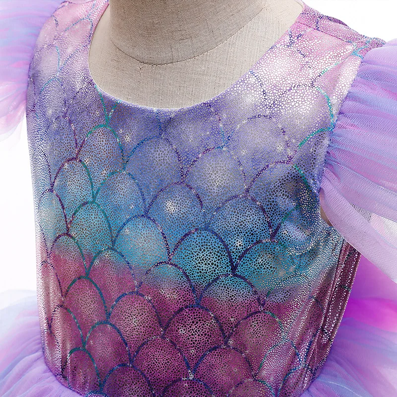 우아한 인어 공주 코스프레 코스튬 소녀 활 얇은 명주 그물 가운 왕관 액세서리 세트, 할로윈 결혼식 생일 원피스