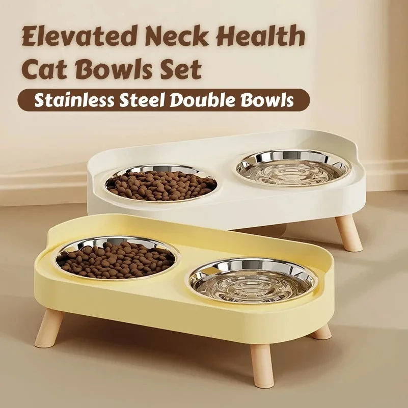 

Dopamine Colorful Elevated Pet Feeder: Dual Stainless Steel Bowls with Neck Support - Fashion Food & Water Station for Pets