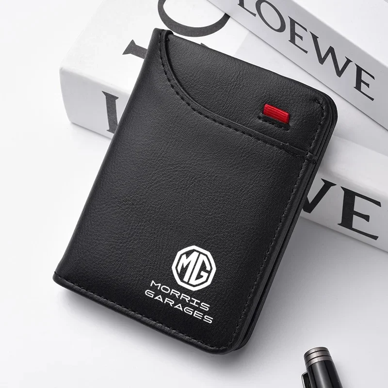 1Pc PU Leather Mini Credit Card Wallet for MG ZS EV HS EHS PHEV MG3 MG4 MG5 MG6 MG7 GT ZR RX5 Slim Portable Car Logo Card Holder