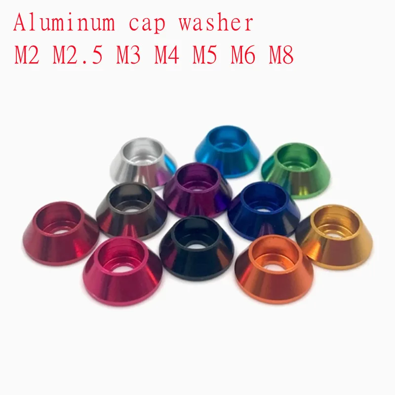 5pcs-10pcs/lot Aluminum Cone Washer M2 M2.5 M3 M4 M5 M6 M8 Corlorful Aluminum Alloy Hex Cap Gasket Washer For Rc Parts