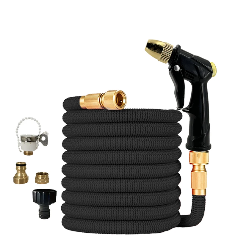 Retractable Magic Garden Hose 25FT-125FT High-Pressure Watering with Long Rod Nozzle Spray Cleaning Gun for Car Washing