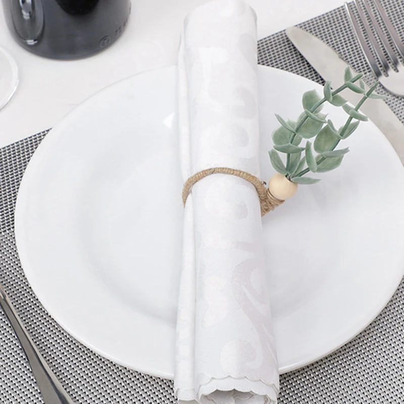 حلقات المناديل 6 قطع حلقات منديل الأوكالبتوس اليدوية الخرز الخشبي ديكور المنزل أصحاب المناديل الخضراء الصناعية لحفلات الزفاف،،، إلخ