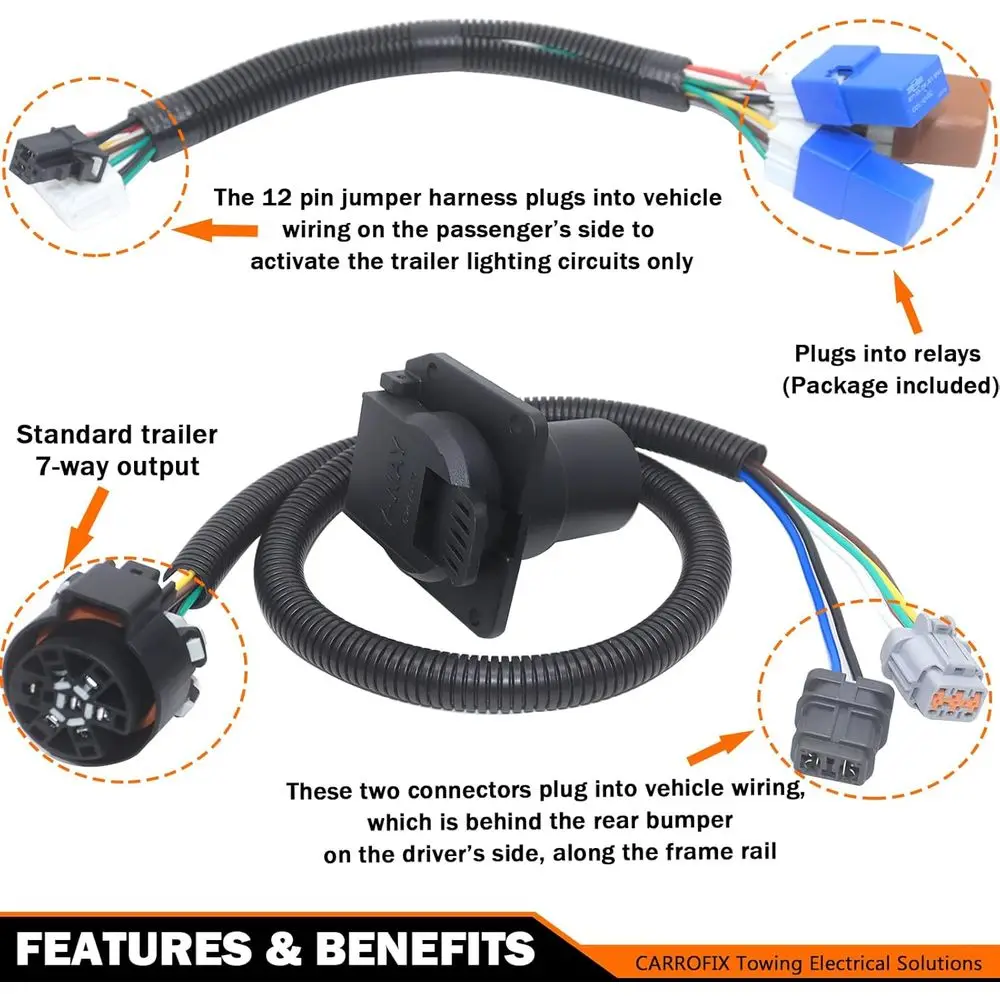 حزام أسلاك مقطورة على طراز RV بـ 7 اتجاهات لسيارة Nissan Pathfinder (2013-2020) وInfiniti QX60 (2014-2020) جانب السيارة مناسب تمامًا 7 #3